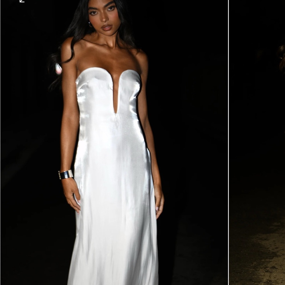 Meshki White Strapless Gown for Brides